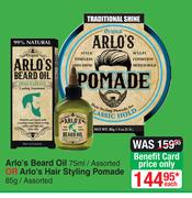Arlo's Beard Oil 75ml Or Arlo's Hair Styling Pomade 85g Assorted-Each