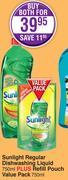Sunlight Regular Dishwashing Liquid 750ml Plus Refill Pouch Value Pack 750ml-For Both