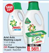 Ariel Auto Washing Liquid 1.1/ 1.5 Ltr Assorted Or Power Capsules 14 Pack  Assorted-Each
