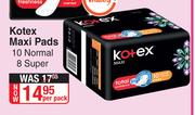 Kotex Maxi Pads (10 Normel, 8 Super)-Per Pack 