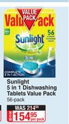 Sunlight 5 In 1 Dishwashing Tablets Value Pack-56 Pack Per Pack