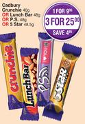 Cadbury Crunchie 40g Or Lunch Bar 48g Or P.S. 48g Or 5 Star 48.5g-For 3