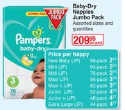 Pampers Baby Dry Nappies Jumbo Pack (Assorted Sizes & Quantities)-Per Pack