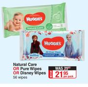 Huggies Natural Care Or Pure Wipes Or Disney Wipes 56 Wipes-Per Pack