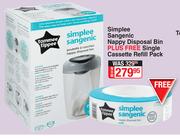 Simplee Sangenic Nappy Diaposal Bin + Single Cassette Refill Pack