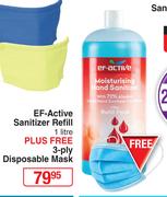 EF Active Sanitiser Refill 1Ltr + Free 3 Ply Disposable Mask 