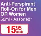 Shield Anti-Perspirant Roll-On For Men Or Women Assorted-50ml Each