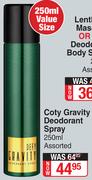 Coty Gravity Deodorant Spray Assorted-250ml