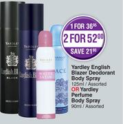Yardley English Blazer Desodorant Body Spray 125ml Or Yardley Perfume Body Spray 90ml