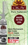 Okay Semi-Permanent Hair Color Plus Comb Assorted-73ml