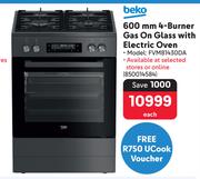 Beko 600mm 4-Burner Gas On Glass With Electric Oven