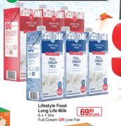 Lifestyle Food Long Life Milk Full Cream Or Low Fat-6 x 1L Per Pack