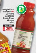 Lifestyle Food Turmeric Or Cayenne Unfiltered Apple Cider Vinegar-500ml Each