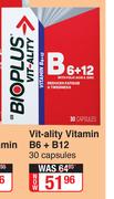 Bioplus Vit-Ality Vitamin B6 + B12 (30 Capsules)