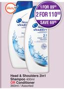 Head & Shoulders 2In1 Shampoo 400ml Or Conditioner 360ml Assorted-For 1