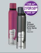 Coty Whisper Perfumed Body Spray Assorted-For 2 x 150ml