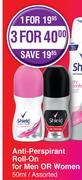 Shield Anti Perspirant Roll On For Men Or Women Assorted-For 1 x 50ml