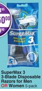 Super Max3 3-Blade Disposable Razors For Men Or Women-5 Pack