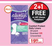 Always Comfort Protect Daily Liners 20 Pack (Scented Or Unscented)-Per Pack