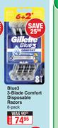 Gillete Blue 3 3-Blade Comfort Disposable Razors-8 Pack