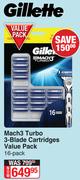 Gillette Mach 3 Turbo 3-Blade Cartridges Value Pack-16Pack