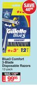 Gillete Blue 3 Comfort 3-Blade Disposable Razors-12 Pack