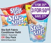 Sta-Soft Fabric Conditioner Refill 500ml/Assorted Or Doy Pack 800ml-For 3 