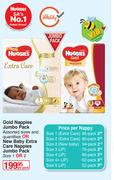 Huggies Gold Nappies Jumbo Pack Or New Baby Extra Care Nappies Jumbo Pack (Size 1 Or 2)-Per Pack