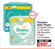 Pampers Baby Wipes Complete Clean 4 x 64 Wipes Or Sensitive Protect 4 x 56 Wipes-Per Pack
