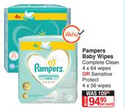 Pampers Baby Wipes Complete Clean 4 x 64 Wipes Or Sensitive Protect 4 x 56 Wipes-Per Pack