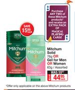Mitchum Solid 76g Or Gel For Men Or Women 63g Assorted-Each