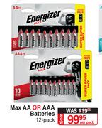 Energizer Max AA Or AAA Batteries-12 Per Pack