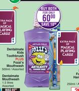 Dentalmate Kids Toothbrush Plus Fozzi's Mouthwash Assorted 500ml-For Both