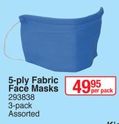 5 Ply Fabric Face Masks Assorted-3 Per Pack