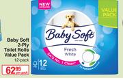 Baby Soft 2 Ply Toilet Rolls Value Pack-12's Per Pack