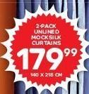 2-Pack Unlined Mocksilk Curtains 140X218cm-Each