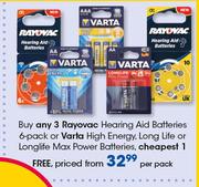 Rayovac Hearing Aid Batteries 6 Pack Or Varta High Energy, Long Life Or Longlife Max Power Batteries