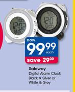 Safeway Digital Alarm Clock Black & Silver Or White & Grey-Each