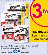Energizer Max 8 Or 16 Pack Batteries-Per Pack