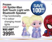 Disney Frozen Or Spider Man Soft Touch Light With Bluetooth Speaker-Each