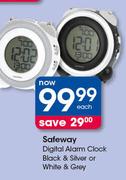 Safeway Digital Alarm Clock Black & Silver Or White & Grey-Each