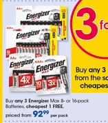 Energizer Max 8 Or 16 Pack Batteries-Per Pack