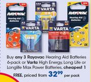 Rayovac Hearing Aid Batteries 6-Pack Or Varta High Energy, Long LifeOrLonglifePowerBatteries-PerPack