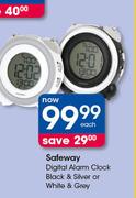 Safeway Digital Alarm Clock Black & Silver Or white & Grey-Each