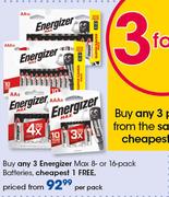 Energizer Max 8 Or 16 Pack Batteries-Per Pack