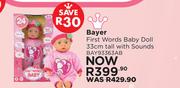 Bayer First Words Baby Doll 33cm Tall With Sounds BAY93363AB