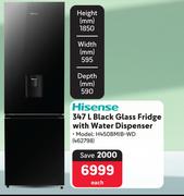 Hisense 347Ltr Black Glass Fridge With Water Dispenser