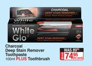 White Glo Charcoal Deep Satin Remover Toothpaste 100ml Plus Toothbrush-Per Pack
