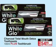 White Glo Charcoal Total Mouth Detox Toothpaste 100ml Plus Toothpaste-Per Pack