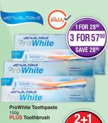 Dentalmate Pro White Toothpaste 150g Plus Toothbrush-For 3